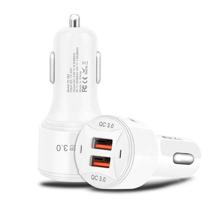 TE-092 36W Dual QC3.0 USB Fast Car Charger(White)-garmade.com