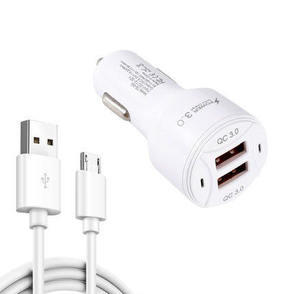 TE-092 36W Dual QC3.0 USB Fast Car Charger + USB to Micro USB Data Cable Set(White)-garmade.com