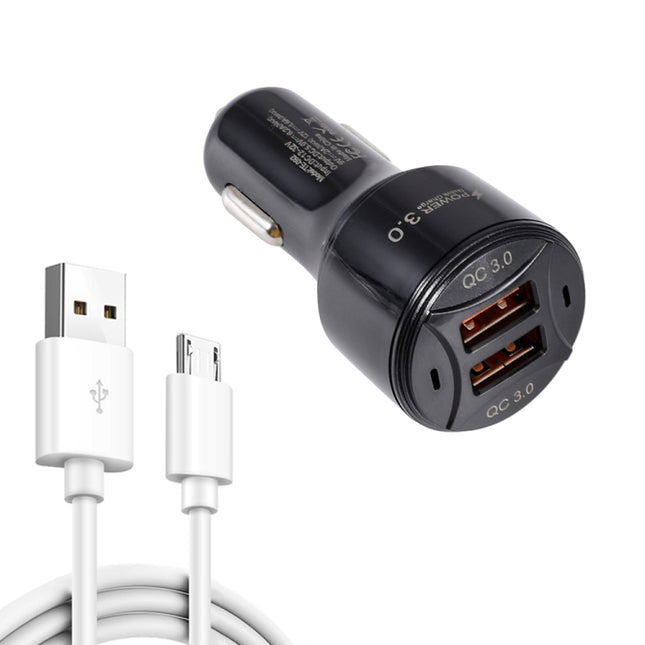 TE-092 36W Dual QC3.0 USB Fast Car Charger + USB to Micro USB Data Cable Set(Black)-garmade.com