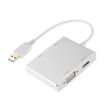 WS-03 4 in 1 USB 3.0 to VGA + HDMI + DVI + RJ45 Network Card Ethernet Converter-garmade.com