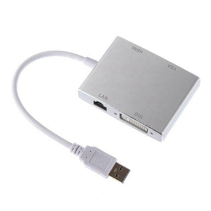 WS-03 4 in 1 USB 3.0 to VGA + HDMI + DVI + RJ45 Network Card Ethernet Converter-garmade.com