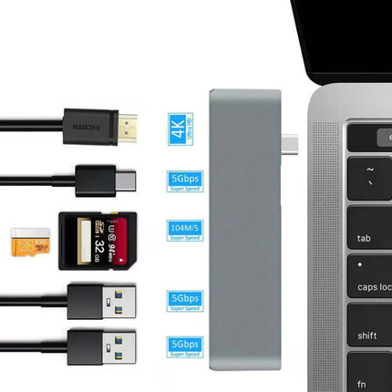 WS-15 6 in 1 Type-C to HDMI + USB 3.0 x 2 + SD + TF + PD HUB Converter-garmade.com