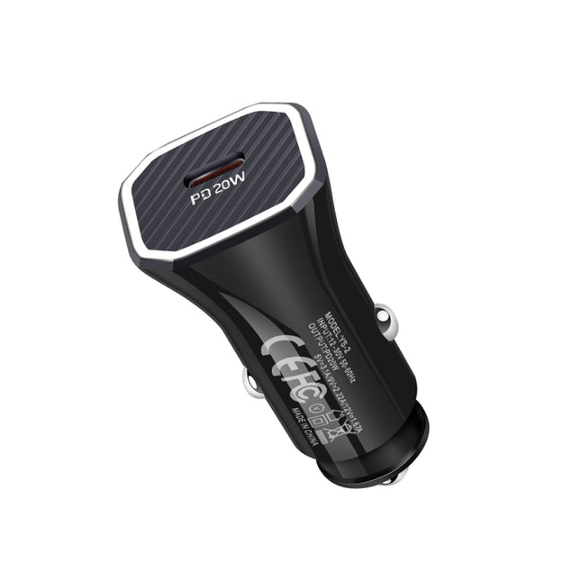 YS-2 PD 20W USB-C / Type-C Interface Car Fast Charger for iPhone Series / iPad Series(Black)-garmade.com
