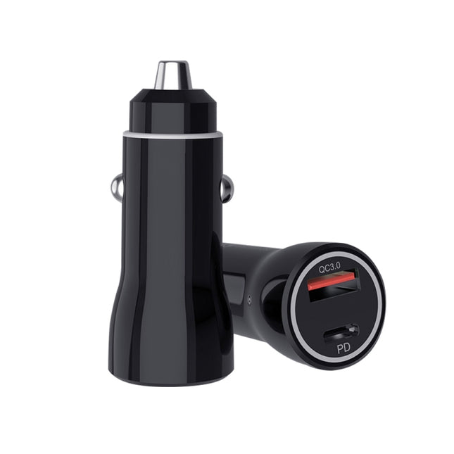 P21 Portable PD 20W + QC 3.0 18W Dual Ports Fast Car Charger(Black)-garmade.com