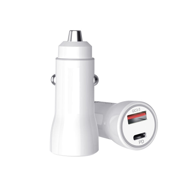 P21 Portable PD 20W + QC 3.0 18W Dual Ports Fast Car Charger(White)-garmade.com