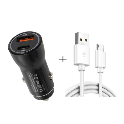 P21 Portable PD 20W + QC3.0 18W Dual Ports Fast Car Charger with USB to Micro USB Cable Kit(Black)-garmade.com