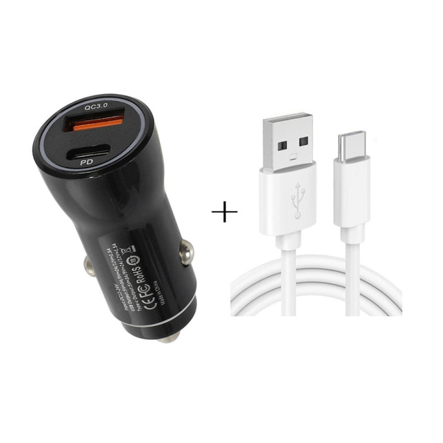 P21 Portable PD 20W + QC3.0 18W Dual Ports Fast Car Charger with USB to Type-C Cable Kit(Black)-garmade.com
