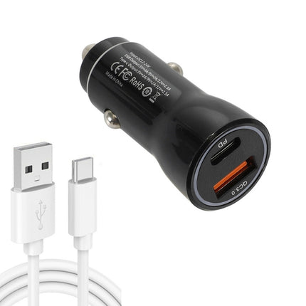 P21 Portable PD 20W + QC3.0 18W Dual Ports Fast Car Charger with USB to Type-C Cable Kit(Black)-garmade.com