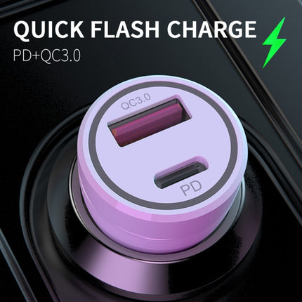 P21 Portable PD 20W + QC3.0 18W Dual Ports Fast Car Charger with USB to Type-C Cable Kit(White)-garmade.com
