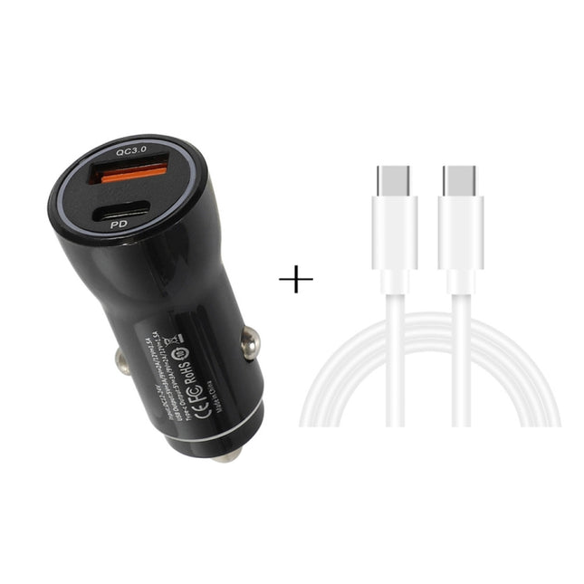 P21 PD 20W USB-C / Type-C + QC3.0 18W USB Fast Car Charger with USB-C / Type-C to USB-C / Type-C Data Cable Set(Black)-garmade.com