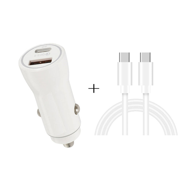 P21 PD 20W USB-C / Type-C + QC3.0 18W USB Fast Car Charger with USB-C / Type-C to USB-C / Type-C Data Cable Set(White)-garmade.com
