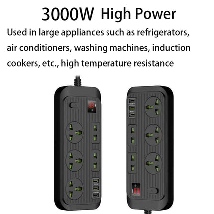 T17 3000W High-power 24-hour Smart Timing Socket QC3.0 USB Fast Charging Power Strip Socket , Cable Length: 2m, US Plug(Black)-garmade.com