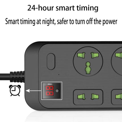 T17 3000W High-power 24-hour Smart Timing Socket QC3.0 USB Fast Charging Power Strip Socket, Cable Length: 2m, EU Plug(Black)-garmade.com