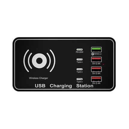 A7 High-power 100W 4 x PD 20W + QC3.0 USB Charger +15W Qi Wireless Charger Multi-port Smart Charger Station, Plug Size:EU Plug-garmade.com