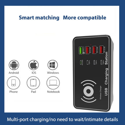A7 High-power 100W 4 x PD 20W + QC3.0 USB Charger +15W Qi Wireless Charger Multi-port Smart Charger Station, Plug Size:US Plug-garmade.com