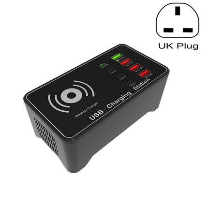 A7 High-power 100W 4 x PD 20W + QC3.0 USB Charger +15W Qi Wireless Charger Multi-port Smart Charger Station, Plug Size:UK Plug-garmade.com