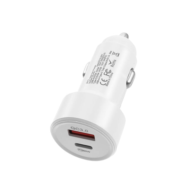 TE-P31 PD 20W USB-C / Type-C + QC3.0 18W USB Fast Car Charger(White)-garmade.com