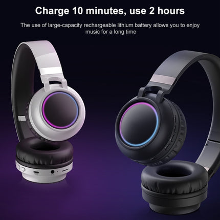 BD01 Colorful LED Bluetooth 5.0 Headphones Foldable Wireless HiFi Stereo Headset with Mic, Support TF Card / 3.5mm AUX(Black)-garmade.com