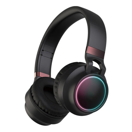BD01 Colorful LED Bluetooth 5.0 Headphones Foldable Wireless HiFi Stereo Headset with Mic, Support TF Card / 3.5mm AUX(Black)-garmade.com