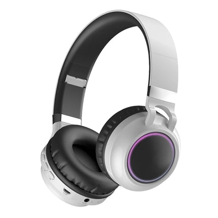 BD01 Colorful LED Bluetooth 5.0 Headphones Foldable Wireless HiFi Stereo Headset with Mic, Support TF Card / 3.5mm AUX(White)-garmade.com