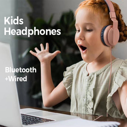 BOBo Kids Gift Bluetooth 5.0 Bass Noise Cancelling Stereo Wireless Headset With Mic, Support TF Card / FM / AUX-in(Pink)-garmade.com