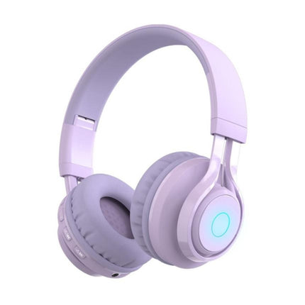 BT06C Cute Wireless Bluetooth 5.0 Headset for Children with Microphone LED Light Suppport Aux-in(Purple)-garmade.com