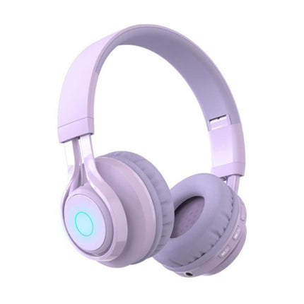 BT06C Cute Wireless Bluetooth 5.0 Headset for Children with Microphone LED Light Suppport Aux-in(Purple)-garmade.com
