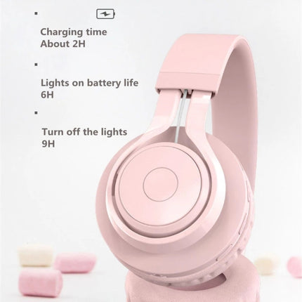 BT06C Cute Wireless Bluetooth 5.0 Headset for Children with Microphone LED Light Suppport Aux-in(Pink)-garmade.com