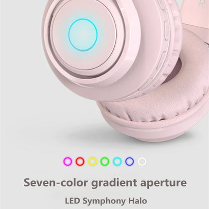 BT06C Cute Wireless Bluetooth 5.0 Headset for Children with Microphone LED Light Suppport Aux-in(Pink)-garmade.com