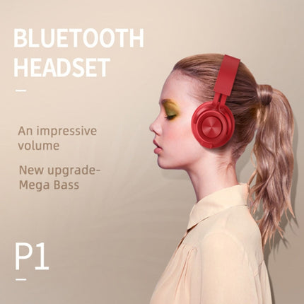 P1 Wireless Bluetooth 5.0 Stereo Soft Leather Earmuffs Foldable Headset Built-in Mic for PC / Cell Phones(Blue)-garmade.com