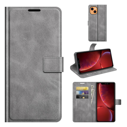 Retro Calf Pattern Buckle Horizontal Flip Leather Case with Holder & Card Slots & Wallet For iPhone 13(Grey)-garmade.com