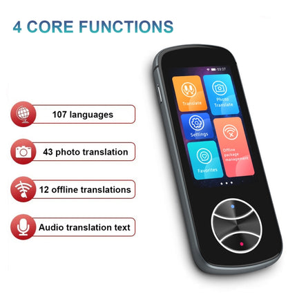 V10 3.0 inch Touch Screen Smart Translator 107 Languages with Offline Translation / Photo Translation(Black)-garmade.com