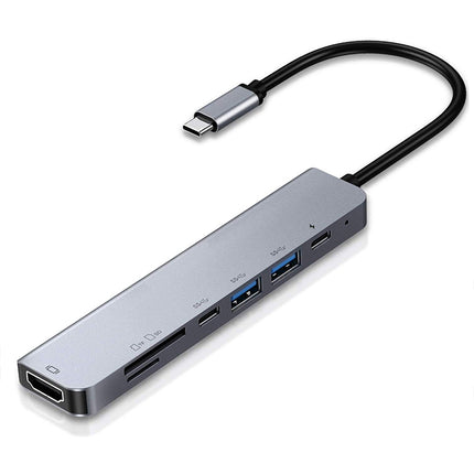 7 in 1 Type-C to HDMI + SD/TF + 2 x Type-C + 2 x USB3.0 Multi-function Splitter Adapter-garmade.com