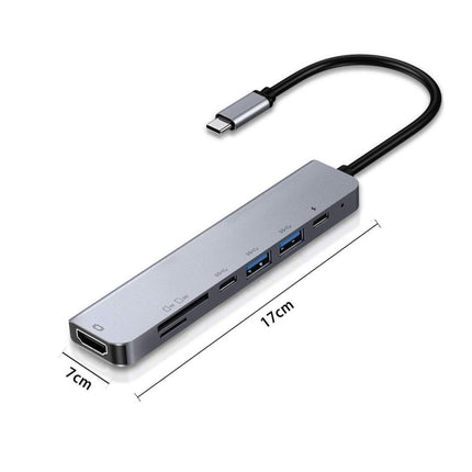 7 in 1 Type-C to HDMI + SD/TF + 2 x Type-C + 2 x USB3.0 Multi-function Splitter Adapter-garmade.com