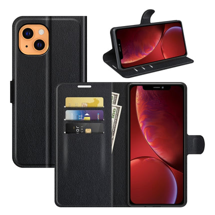 For iPhone 13 Litchi Texture Horizontal Flip Protective Case with Holder & Card Slots & Wallet(Black)-garmade.com