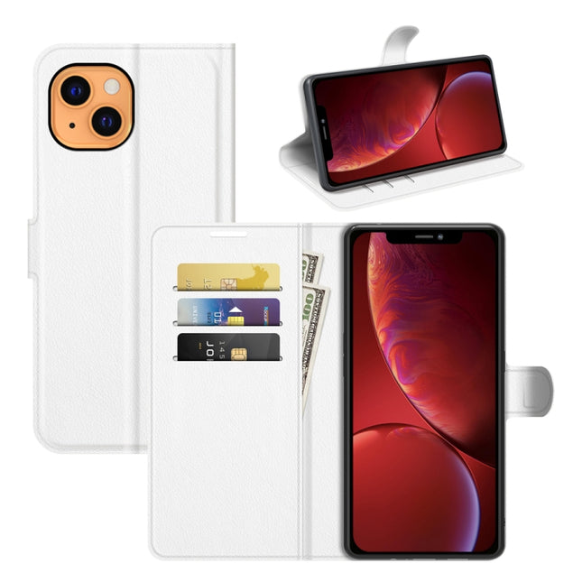 For iPhone 13 Litchi Texture Horizontal Flip Protective Case with Holder & Card Slots & Wallet(White)-garmade.com