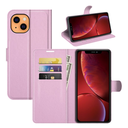 For iPhone 13 Litchi Texture Horizontal Flip Protective Case with Holder & Card Slots & Wallet(Pink)-garmade.com