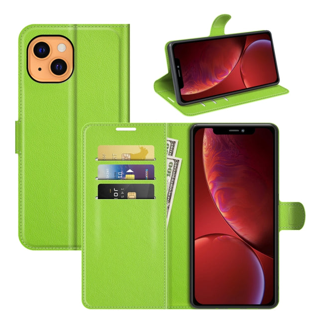 For iPhone 13 Litchi Texture Horizontal Flip Protective Case with Holder & Card Slots & Wallet(Green)-garmade.com