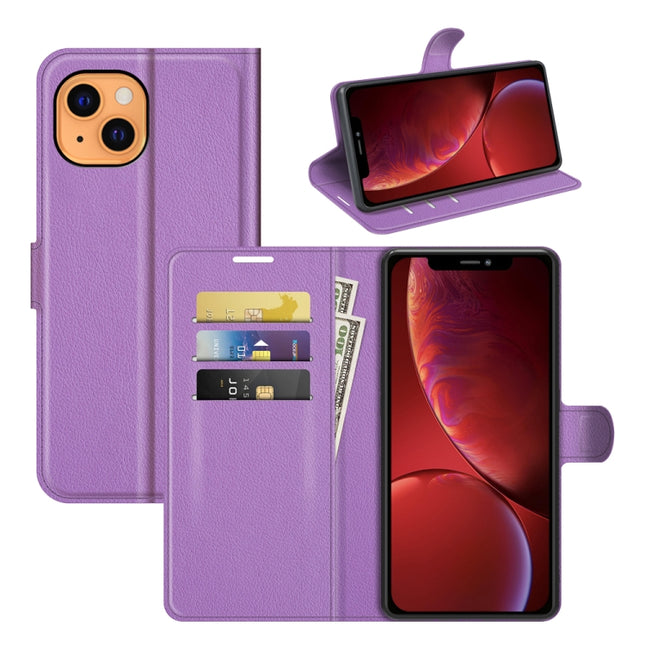 For iPhone 13 mini Litchi Texture Horizontal Flip Protective Case with Holder & Card Slots & Wallet(Purple)-garmade.com