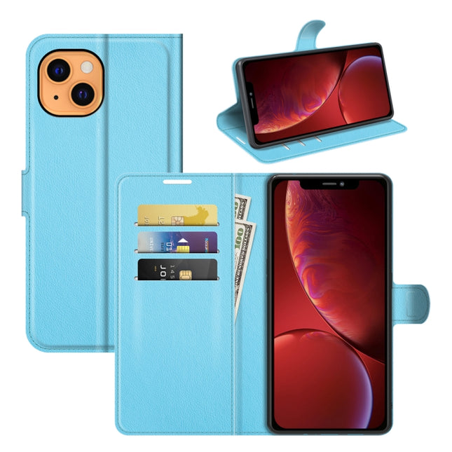 For iPhone 13 mini Litchi Texture Horizontal Flip Protective Case with Holder & Card Slots & Wallet(Blue)-garmade.com