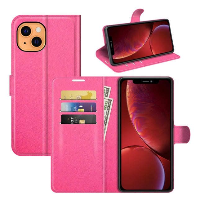 For iPhone 13 mini Litchi Texture Horizontal Flip Protective Case with Holder & Card Slots & Wallet(Rose Red)-garmade.com