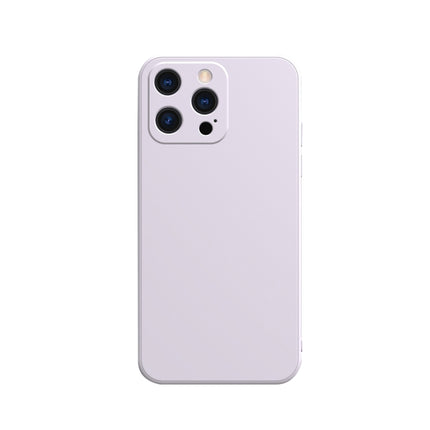 Solid Color Cube Straight Edge Liquid Silicone Lining Flannel Case For iPhone 13 Pro(Purple)-garmade.com