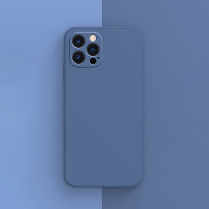 Solid Color Cube Straight Edge Liquid Silicone Lining Flannel Case For iPhone 13 Pro (Blue)-garmade.com