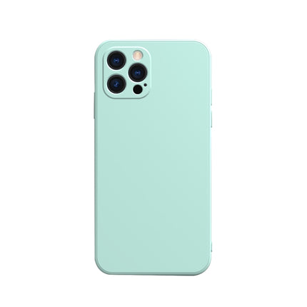 Solid Color Cube Straight Edge Liquid Silicone Lining Flannel Case For iPhone 13 Pro (Cyan)-garmade.com