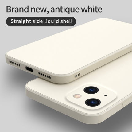 Solid Color Cube Straight Edge Liquid Silicone Lining Flannel Case For iPhone 13 Pro(White)-garmade.com