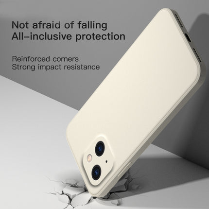 Solid Color Cube Straight Edge Liquid Silicone Lining Flannel Case For iPhone 13 Pro(White)-garmade.com