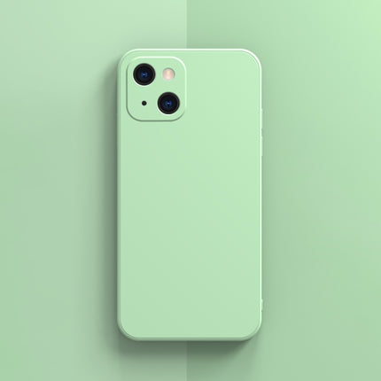 Solid Color Cube Straight Edge Liquid Silicone Case For iPhone 13 mini (Green)-garmade.com