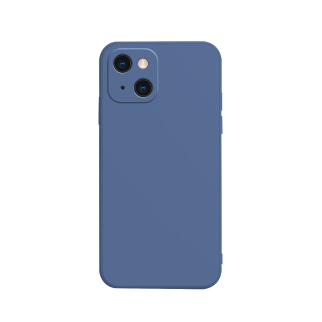 Solid Color Cube Straight Edge Liquid Silicone Case For iPhone 13 mini (Blue)-garmade.com