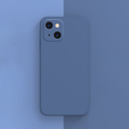 Solid Color Cube Straight Edge Liquid Silicone Case For iPhone 13 mini (Blue)-garmade.com