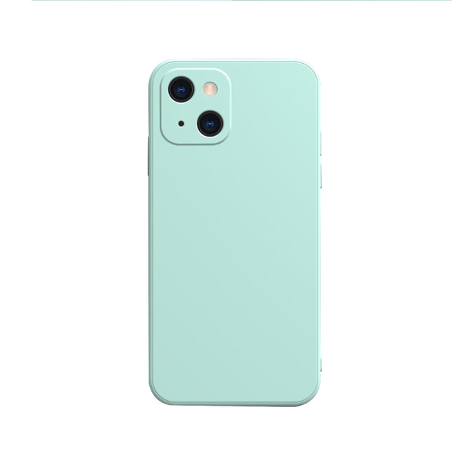 Solid Color Cube Straight Edge Liquid Silicone Case For iPhone 13 mini (Cyan)-garmade.com